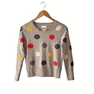Cynthia Rowley Size S Tan Polka Dot 100% 2-Ply Cashmere Sweater